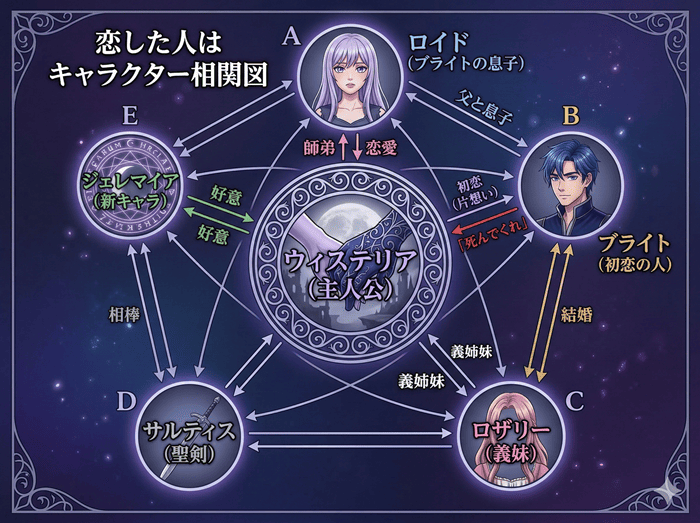 「『恋した人は、妹の代わりに死んでくれと言った。』ネタバレ記事のアイキャッチ画像。異世界の毒に満ちた幻想的な風景の中、孤独な女性に手を差し伸べる青年のドラマチックな構図」