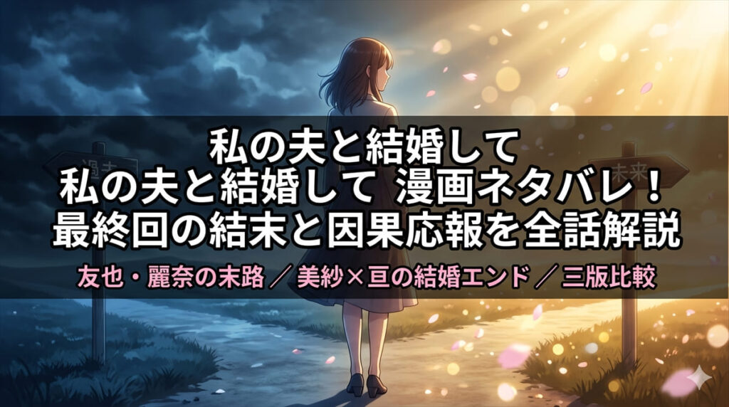 「私の夫と結婚して」漫画ネタバレ解説記事のアイキャッチ画像。タイムスリップして復讐を遂げた主人公・美紗の物語をイメージした温かみのある構図