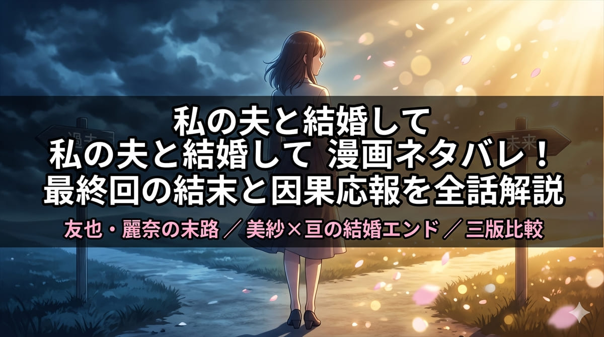 「私の夫と結婚して」漫画ネタバレ解説記事のアイキャッチ画像。タイムスリップして復讐を遂げた主人公・美紗の物語をイメージした温かみのある構図