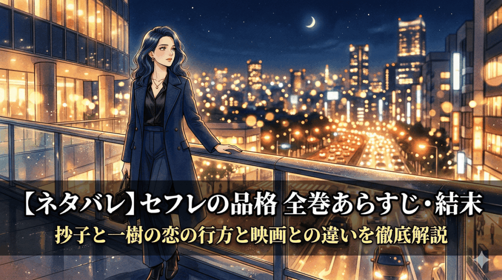 セフレの品格 ネタバレ記事のアイキャッチ画像。夜の都市を背景に凛と立つ30代女性のイラスト