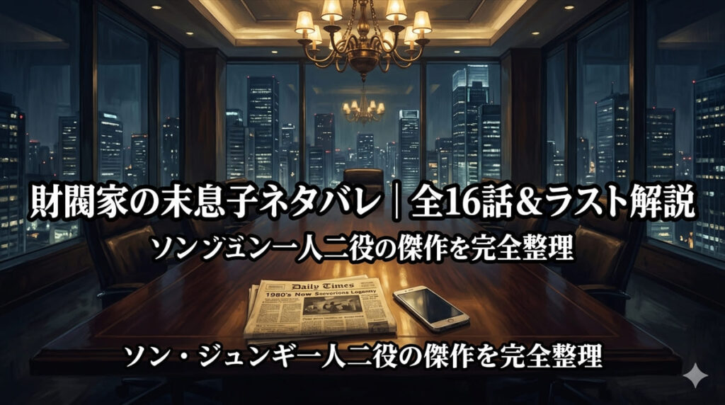 財閥家の末息子ネタバレ記事のアイキャッチ。重厚な役員室とソウル摩天楼が韓国財閥史を象徴