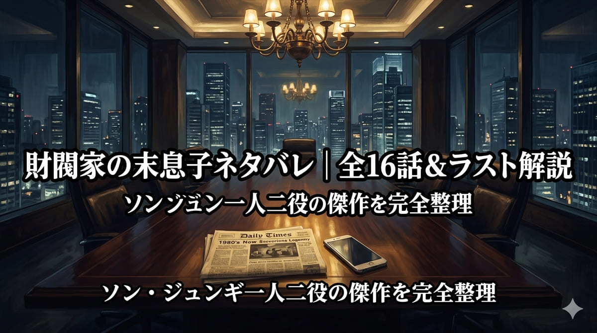 財閥家の末息子ネタバレ記事のアイキャッチ。重厚な役員室とソウル摩天楼が韓国財閥史を象徴