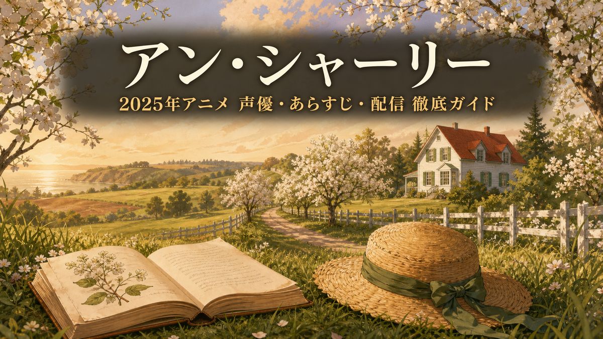 アニメ「アン・シャーリー」（2025年）のアイキャッチ画像。プリンス・エドワード島の緑の丘とグリーン・ゲイブルズを背景にしたクラシックなキービジュアル。