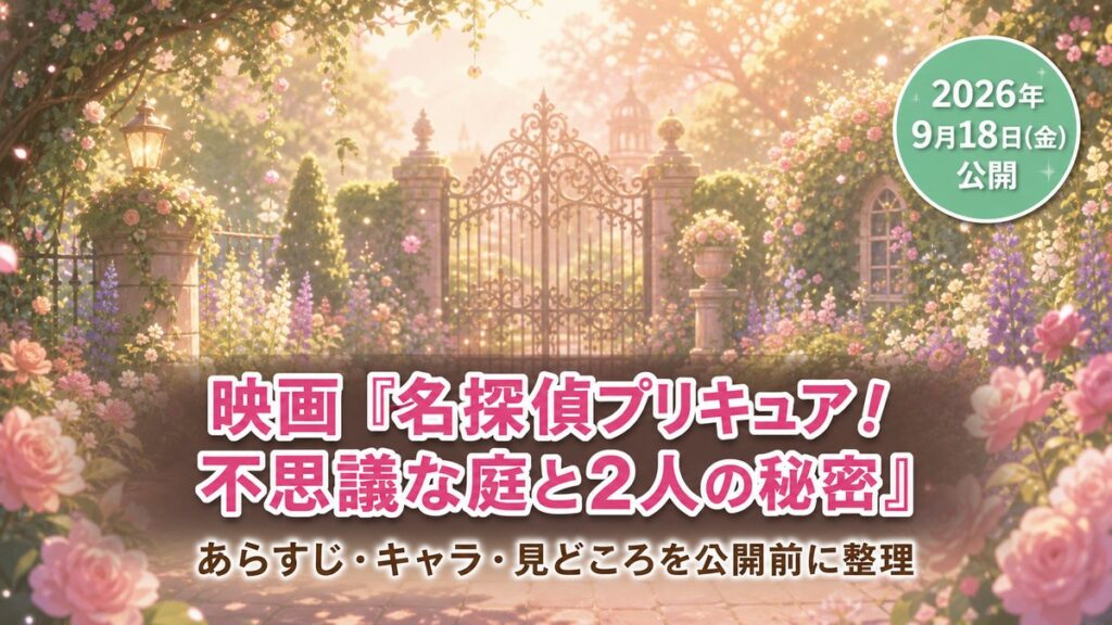 映画名探偵プリキュア！不思議な庭と2人の秘密のあらすじ紹介アイキャッチ（2026年9月18日公開）