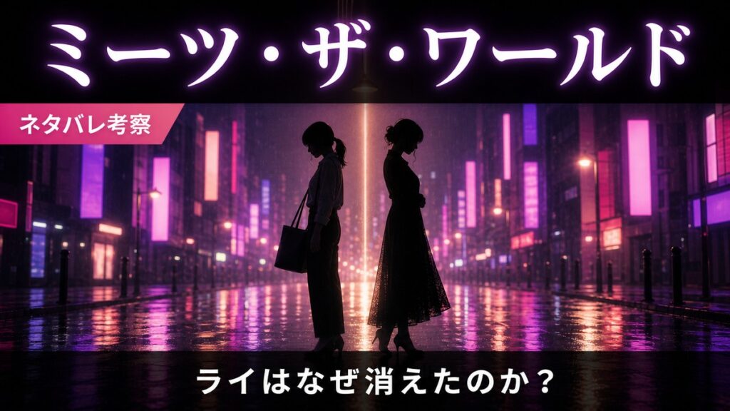 映画ミーツ・ザ・ワールドのネタバレ考察記事アイキャッチ。歌舞伎町の夜景を背景に「ライはなぜ消えたのか？」のコピー