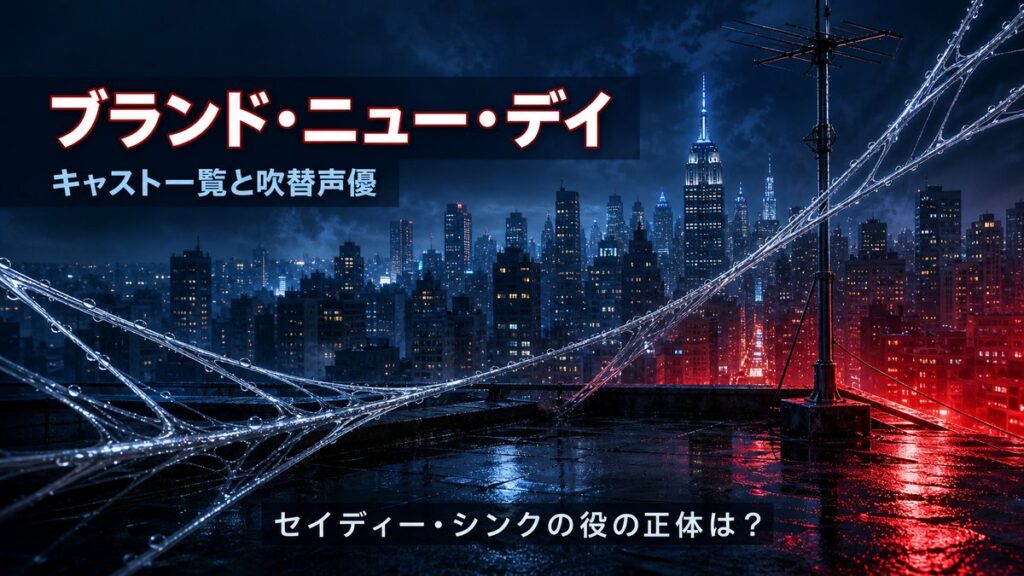 映画『スパイダーマン：ブランド・ニュー・デイ』キャスト解説記事のアイキャッチ画像。雨上がりの夜のニューヨークの屋上とウェブの糸を描いたイメージ